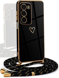 YAMCCCSE kryt na Vivo V40 SE 5G so šnúrkou na krk, silikónový – čierno-zlatý 1