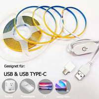 Yamlten USB 5V COB LED pásik 3 m, studená biela 6000K, 1200 LED, stmievateľný s pamäťovým spínačom, vnútorné DIY osvetlenie pre TV, monitor a nábytok, US 3