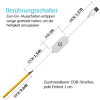 Yamlten USB 5V COB LED pásik 3 m, studená biela 6000K, 1200 LED, stmievateľný s pamäťovým spínačom, vnútorné DIY osvetlenie pre TV, monitor a nábytok, US 5