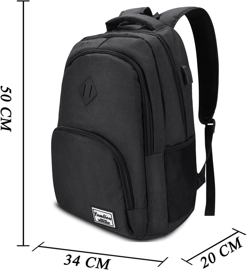 YAMTION Nagy Méretű Hátizsák 17,3 Hüvelykes Laptophoz - Unisex Iskolatáska Diákoknak, Egyetemistáknak - Fekete Notebook Táska Munkához