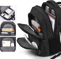 YAMTION Nagy Méretű Hátizsák 17,3 Hüvelykes Laptophoz - Unisex Iskolatáska Diákoknak, Egyetemistáknak - Fekete Notebook Táska Munkához 3