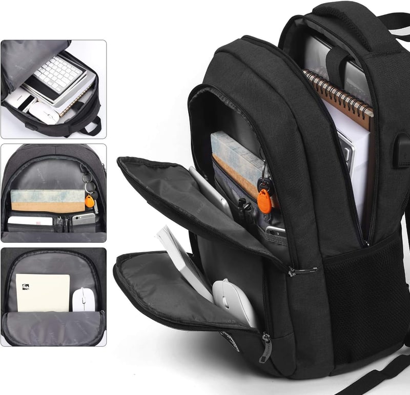 YAMTION Nagy Méretű Hátizsák 17,3 Hüvelykes Laptophoz - Unisex Iskolatáska Diákoknak, Egyetemistáknak - Fekete Notebook Táska Munkához