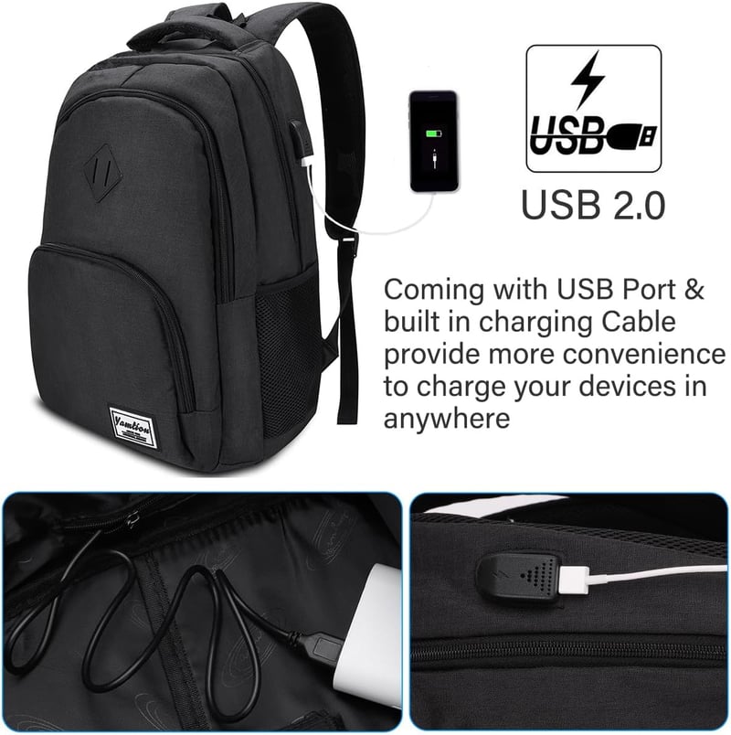 YAMTION Nagy Méretű Hátizsák 17,3 Hüvelykes Laptophoz - Unisex Iskolatáska Diákoknak, Egyetemistáknak - Fekete Notebook Táska Munkához
