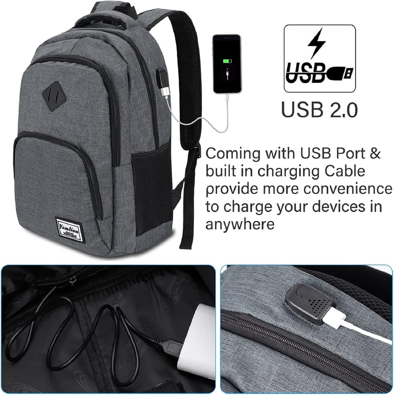 YAMTION Vízálló Laptop Hátizsák 15,6/17,3 Hüvelykes Notebookokhoz - Unisex Iskolai és Irodai Táska Sötétszürke Színben