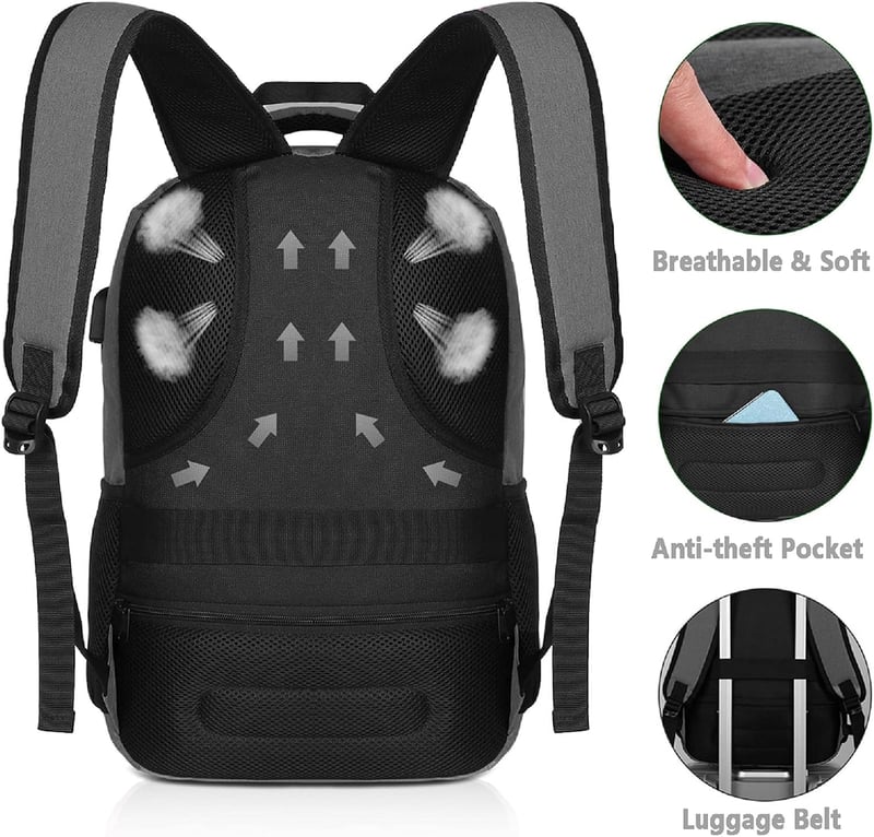 YAMTION Vízálló Laptop Hátizsák 15,6/17,3 Hüvelykes Notebookokhoz - Unisex Iskolai és Irodai Táska Sötétszürke Színben