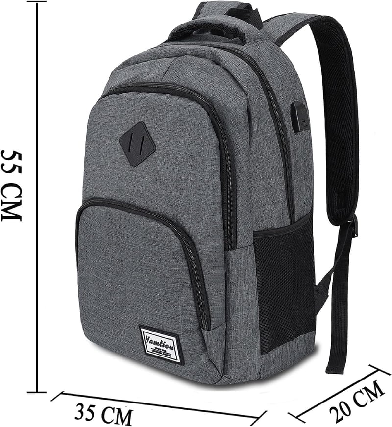 YAMTION Vízálló Laptop Hátizsák 15,6/17,3 Hüvelykes Notebookokhoz - Unisex Iskolai és Irodai Táska Sötétszürke Színben