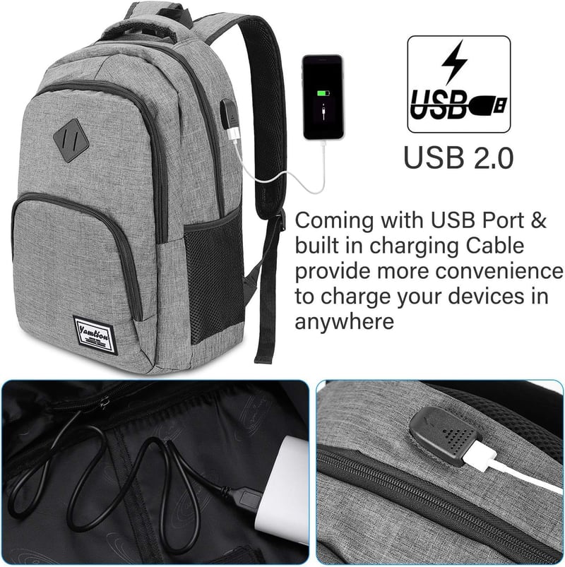 YAMTION Vízálló Laptop Hátizsák 15,6/17,3 Hüvelykes Notebookokhoz - Unisex Utazó Táska Férfiaknak és Nőknek, Szürke