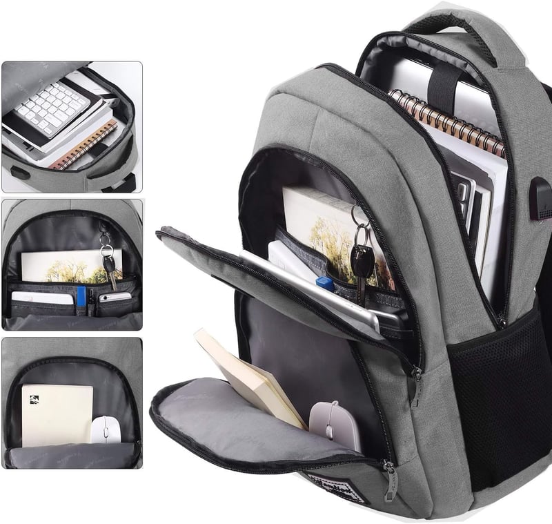 YAMTION Vízálló Laptop Hátizsák 15,6/17,3 Hüvelykes Notebookokhoz - Unisex Utazó Táska Férfiaknak és Nőknek, Szürke