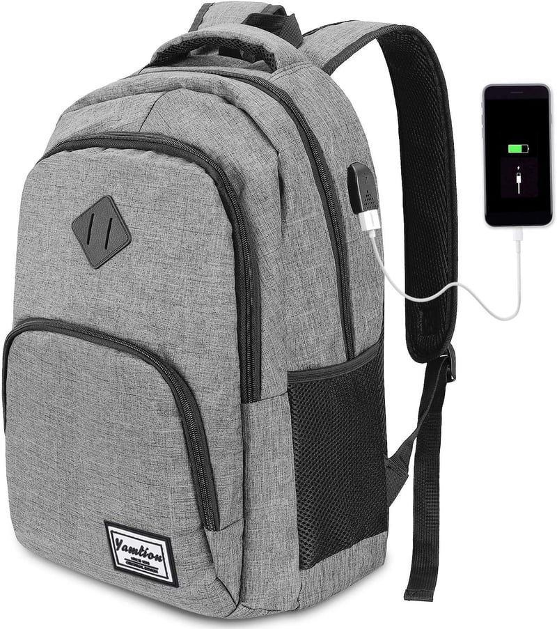 YAMTION Vízálló Laptop Hátizsák 15,6/17,3 Hüvelykes Notebookokhoz - Unisex Utazó Táska Férfiaknak és Nőknek, Szürke