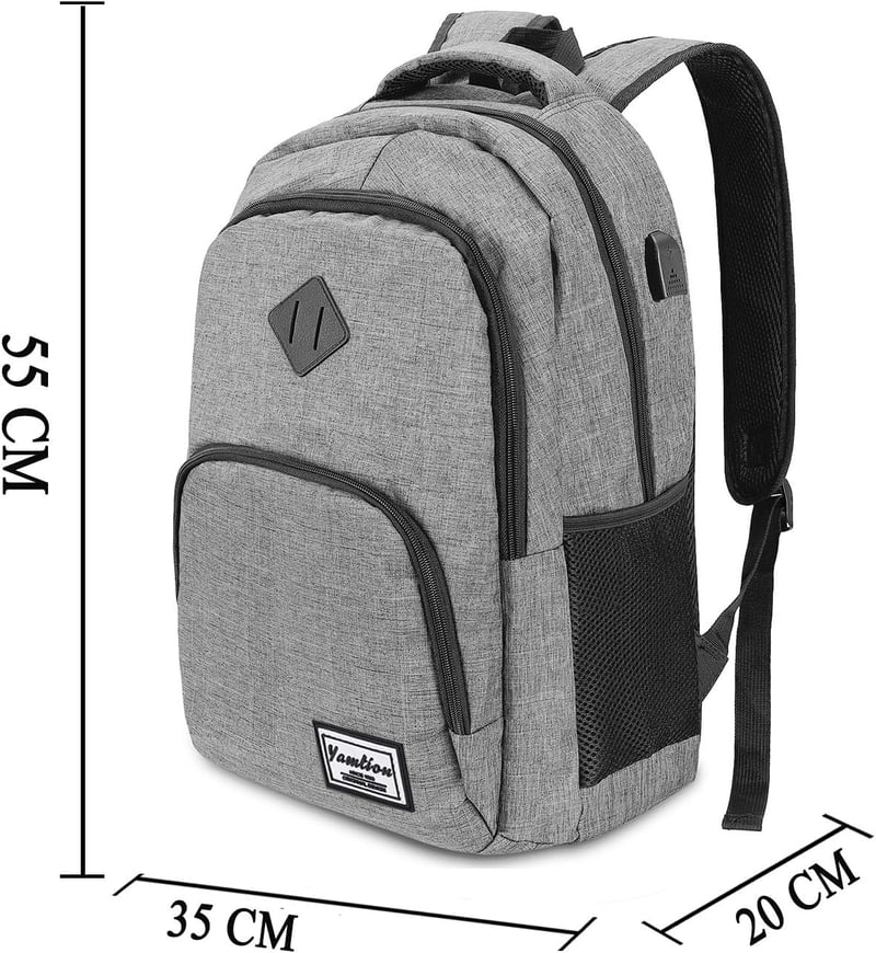 YAMTION Vízálló Laptop Hátizsák 15,6/17,3 Hüvelykes Notebookokhoz - Unisex Utazó Táska Férfiaknak és Nőknek, Szürke