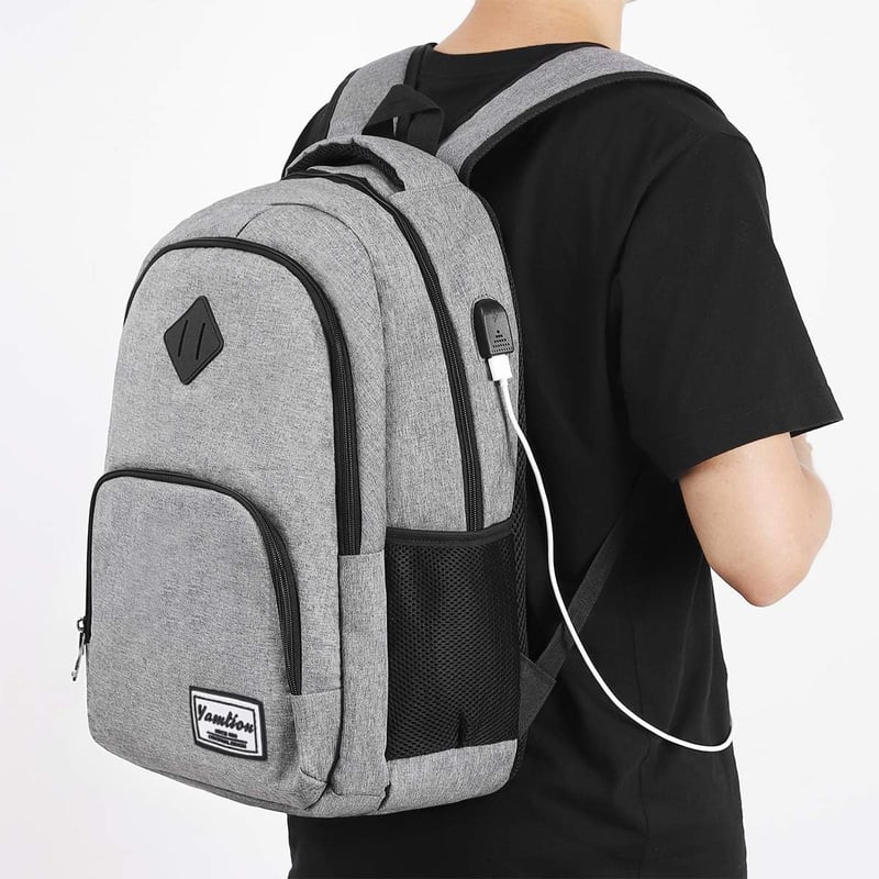 YAMTION Vízálló Laptop Hátizsák 15,6/17,3 Hüvelykes Notebookokhoz - Unisex Utazó Táska Férfiaknak és Nőknek, Szürke