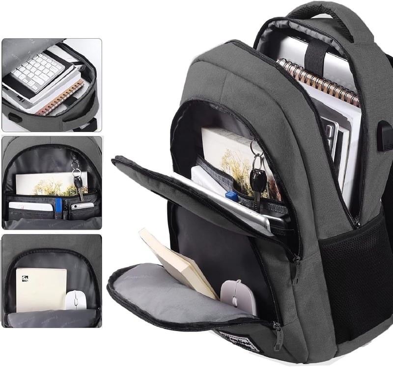YAMTION Vízálló Laptop Hátizsák 15,6/17,3 Hüvelykes Notebookokhoz - Unisex Iskolai és Irodai Táska Sötétszürke Színben