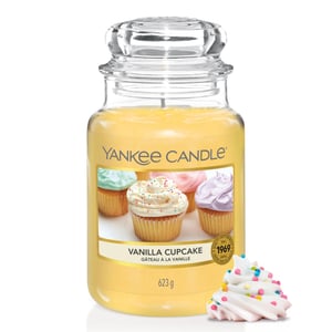 Yankee Candle Vanilla Cupcake mirisna svijeća u velikoj staklenki od 623 g, do — Vosak se otopio i fitilj ne viri (stanje: vidi 2. sliku)