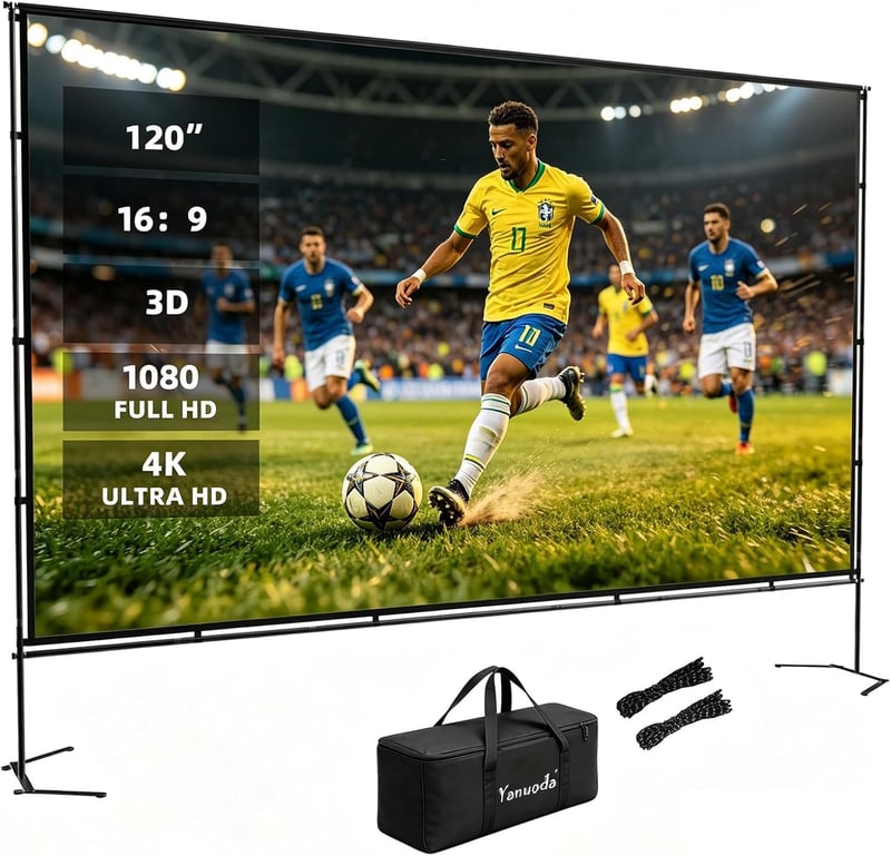 Yanuoda 120-palcové prenosné premietacie plátno so stojanom 266x149 cm 16:9 HD 4K vonkajšie plátno na projektor pre domáce kino, kempovanie a večierky