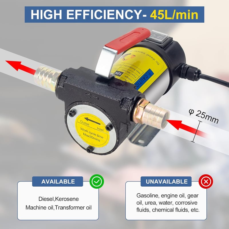 YaoFaFa 12V 175W Dízelüzemanyag Szivattyú 45L/min Elektromos Átviteli Pumpa Fúvókával
