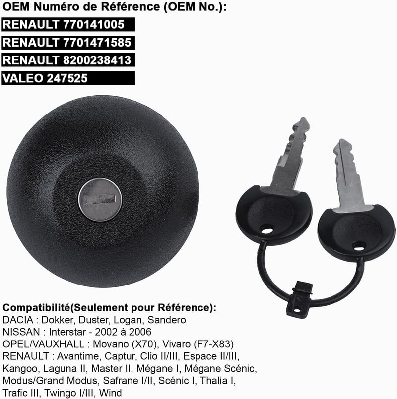 YAOPEI Tankdeckel Renault Clio Kangoo Laguna Megane 2 kulccsal