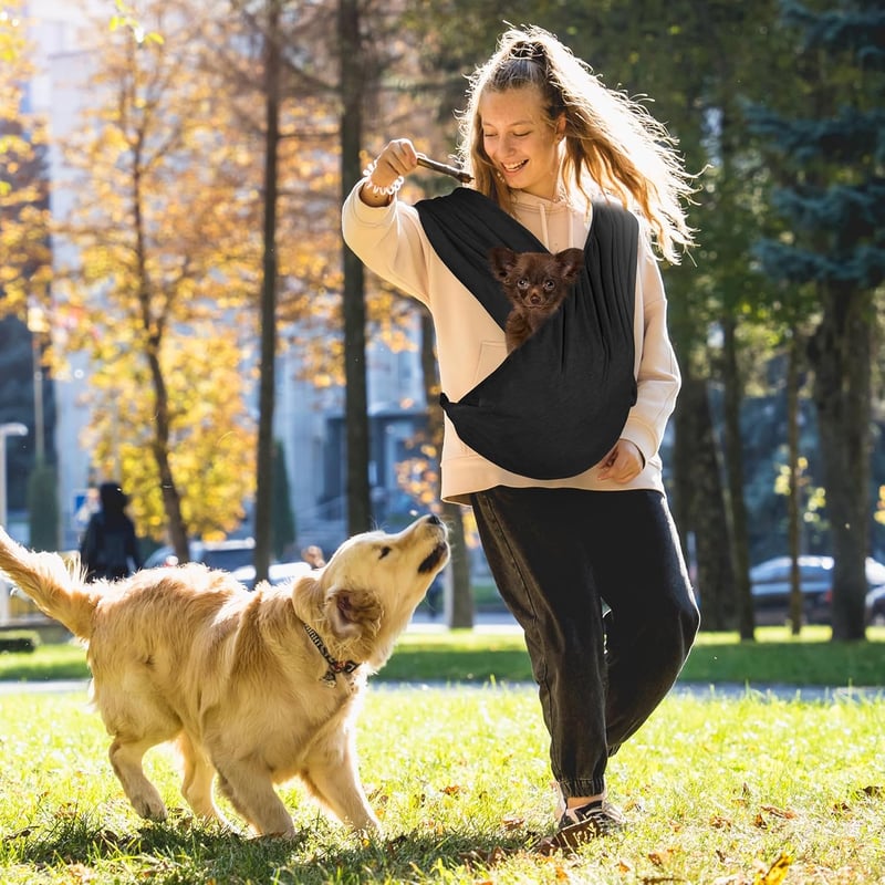 YAOZUP Kisállat Hordozó Táska Kutyáknak - Állítható Pánt, 9 kg-ig, Légáteresztő Anyag, Fekete Kutyahordozó Sétához és Utazáshoz