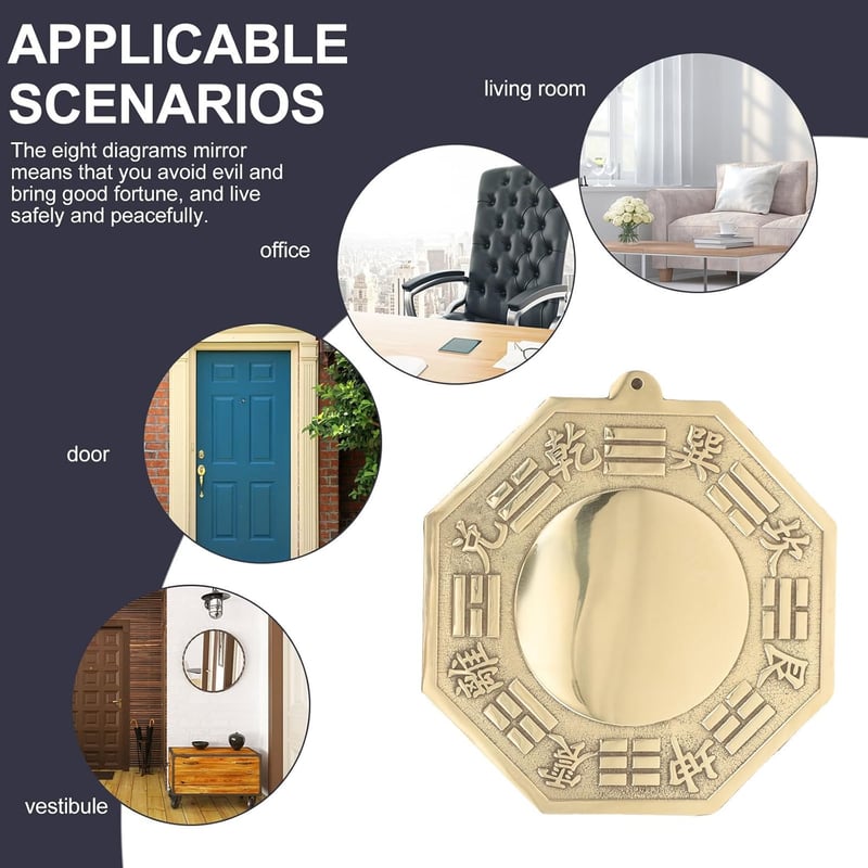 Yardwe Bagua Tükör Domború Feng Shui Amulett 16cm Arany Falitükör