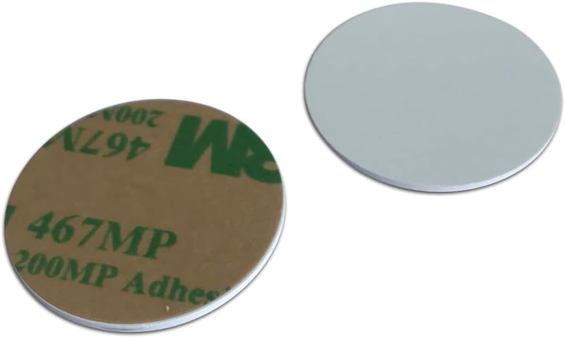 YARONGTECH RFID Címke 1K PVC Kerek 25mm Öntapadós Ezüst Azonosító Tag 0.9mm Vastag 10 Darabos Csomag