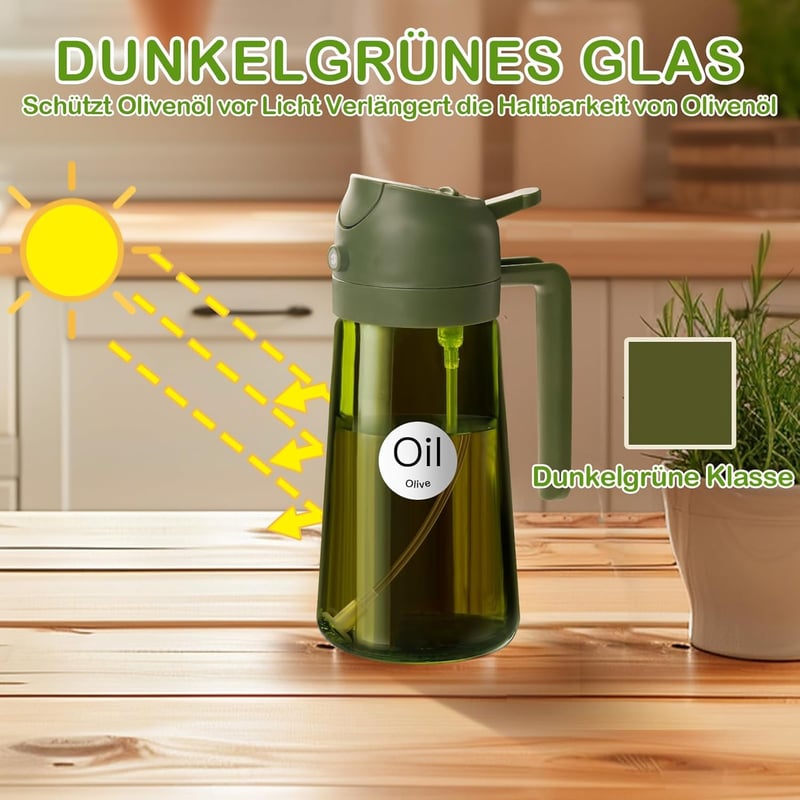 YARRAMATE 470ml Olajszóró Üveg Zöld, Konyhai Olajpermetezővel BBQ-hoz