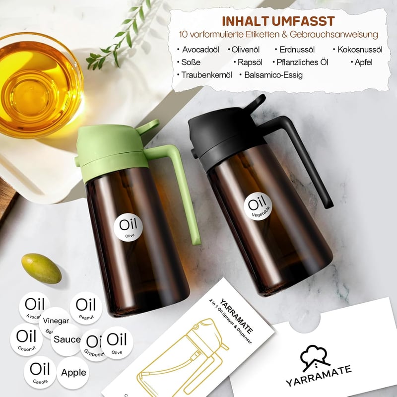YARRAMATE 470ml Sötét Olajpermetezõ UV Védelemmel, Konyhai Olajszóró Üveg Grillezéshez