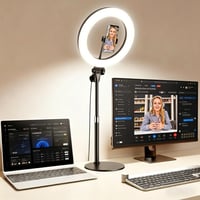 Yarrashop 10,5-palcové LED kruhové svetlo so statívom a držiakom na telefón, 3 farby svetla, stolná lampa na videokonferencie, vlogy, YouTube a TikTok 1
