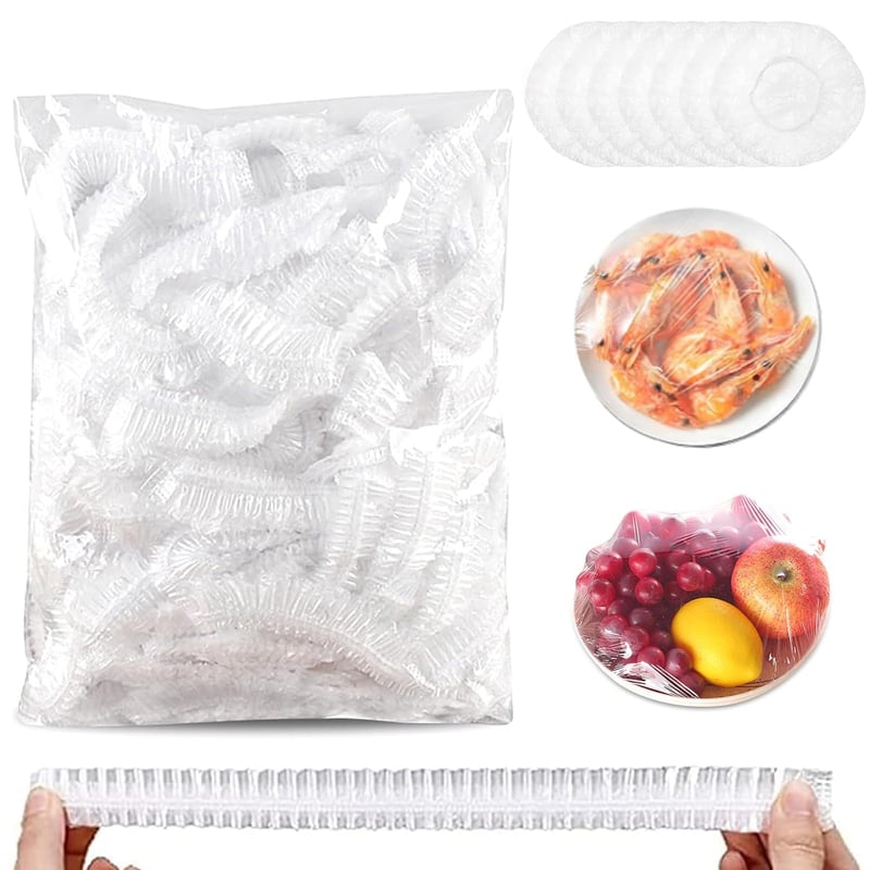 YARUJING Capace Elastice pentru Alimente, 300 bucăți, Folie Transparentă Reutilizabilă cu Elastic pentru Depozitarea Alimentelor