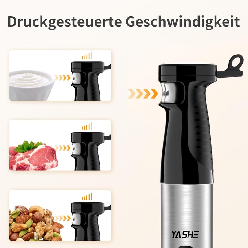 YASHE 1000W Merülőmixer 5 az 1-ben Rozsdamentes Acél Sebességszabályzóval