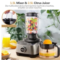 Robot de bucătărie multifuncțional 11 în 1 YASHE – Blender, mixer, tocător, storcător de fructe, frământător, bol de 2,5 L și vas de amestecare de 1,5 L, 1300 W, 3 viteze, funcție Pulse 2