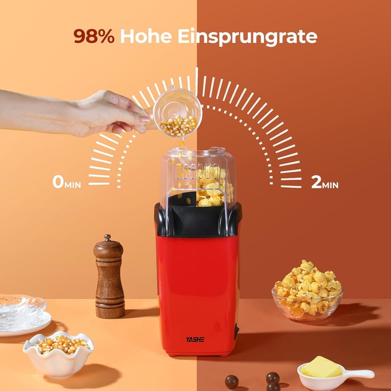 YASHE 1200W Popcorn Maker Forró Levegős Popcorn Gép Piros Egygombos Kezelés