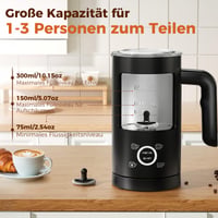 YASHE elektrický napeňovač mlieka 4 v 1, 300 ml, tichý nerezový napeňovač na latte, cappuccino, horúcu čokoládu, 500 W, čierny 2