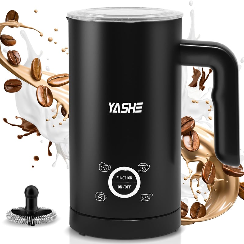 YASHE elektrický napeňovač mlieka 4 v 1, 300 ml, tichý nerezový napeňovač na latte, cappuccino, horúcu čokoládu, 500 W, čierny