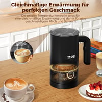 YASHE elektrický napeňovač mlieka 4 v 1, 300 ml, tichý nerezový napeňovač na latte, cappuccino, horúcu čokoládu, 500 W, čierny 3