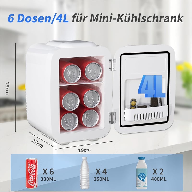 YASHE 4 literes mini hűtőszekrény kozmetikumokhoz, italokhoz, 220V/12V termoelektromos hűtés-fűtés