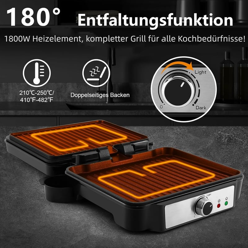 YASHE 4 szeletes kontakt grill 1800W, panini készítő, 180° nyitás, szabályozható hőmérséklet