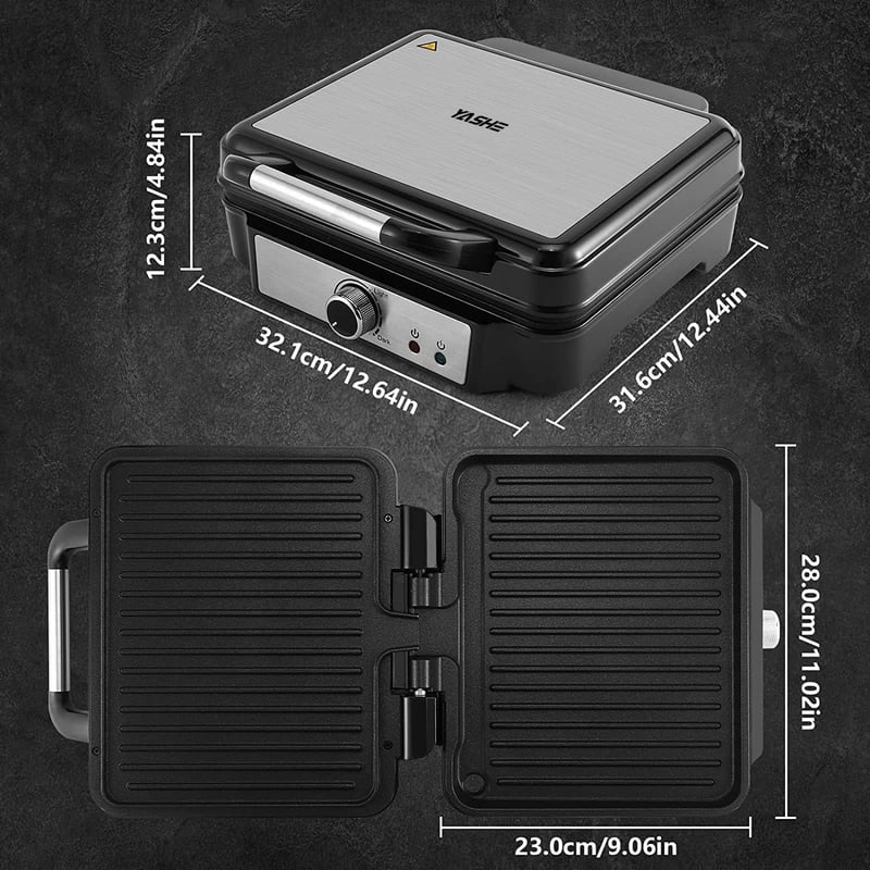 YASHE 4 szeletes kontakt grill 1800W, panini készítő, 180° nyitás, szabályozható hőmérséklet