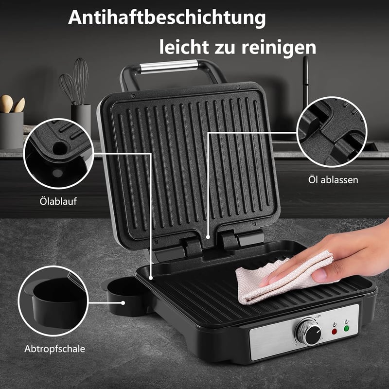 YASHE 4 szeletes kontakt grill 1800W, panini készítő, 180° nyitás, szabályozható hőmérséklet