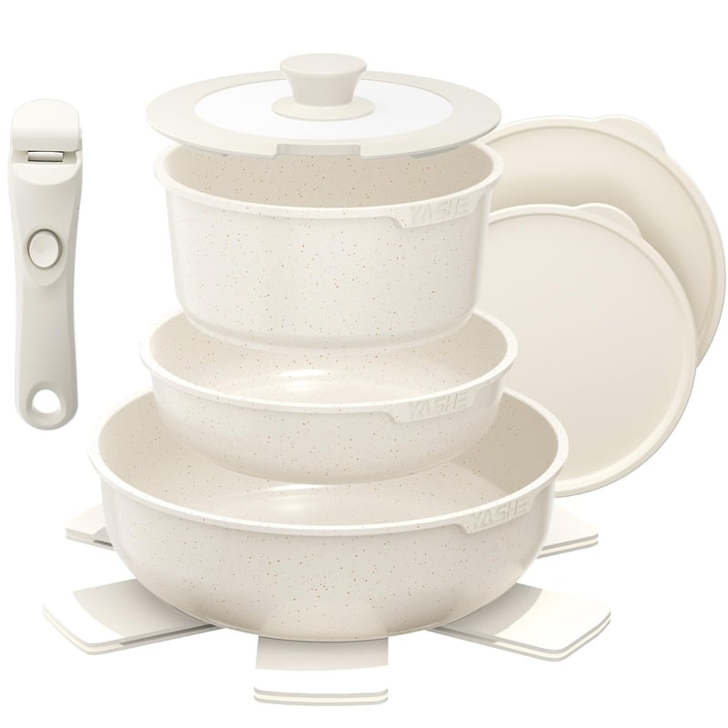 Set de oale cu inducție YASHE din 9 piese, set de gătit non-toxic, fără PTFE și PFAS