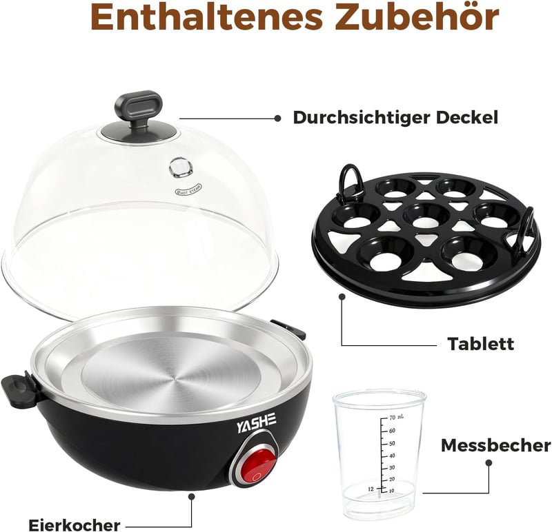 YASHE Elektromos Tojásfőző 7 Tojáshoz Kemény Puha Főzéshez Mérőpohárral