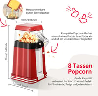 YASHE Retro Popcorn Maker 1200W Forró Levegős Olajmentes Popcorn Gép Mérőpohárral 5
