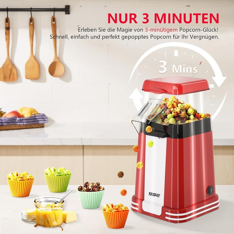 YASHE Retro Popcorn Maker 1200W Forró Levegős Olajmentes Popcorn Gép Mérőpohárral