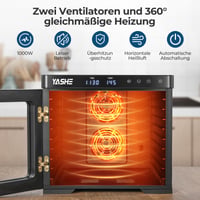 Sušička potravín YASHE z nehrdzavejúcej ocele s 9 podnosmi, 1000 W, LED displej, regulácia teploty 35-75 °C, 48-hodinový časovač, sušička ovocia a zeleniny 3