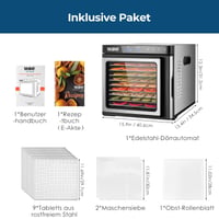 Sušička potravín YASHE z nehrdzavejúcej ocele s 9 podnosmi, 1000 W, LED displej, regulácia teploty 35-75 °C, 48-hodinový časovač, sušička ovocia a zeleniny 5