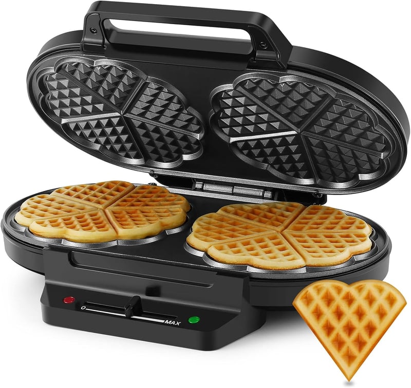YASHE Szív alakú dupla gofrisütő, 1200W, 5 hőfok, tapadásmentes bevonat