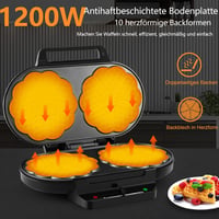 YASHE Szív alakú dupla gofrisütő, 1200W, 5 hőfok, tapadásmentes bevonat 2