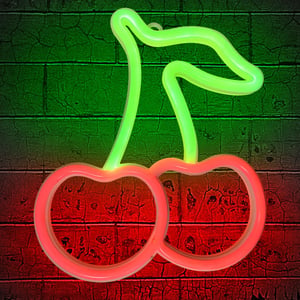 Decorațiune de perete cu neon LED YATOSEEN sub formă de cireșe, 20x15 cm, reclamă luminoasă cu alimentare prin USB sau 3 baterii AA, pentru dormitor, bar, petreceri, Crăciun