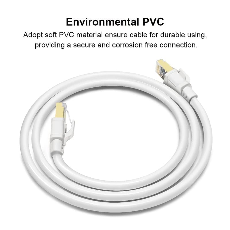 Yauhody Cat 8 Ethernet kábel 40 Gbps 3m RJ45 árnyékolt hálózati kábel fehér