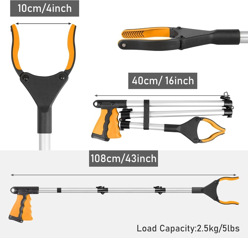 YAUNGEL 108 cm összecsukható fogó mágneses gripper 360° forgatható szemétcsipesz - 108cm, orange