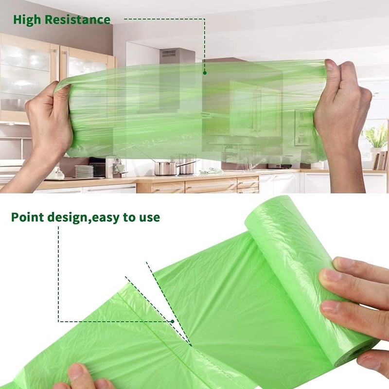 YAWAHOME Bio Szemeteszsák 6L 120db Komposztálható Kukoricakeményítő Zöld - 1 count (pack of 120), 6 L - 120 pieces
