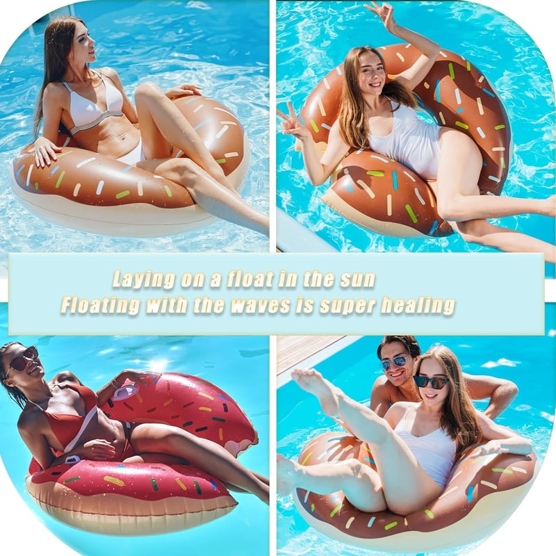 yayafunfun Fánk Úszógumi Szett Felnőtteknek és Tiniknek - 2 db Színes Fánk Alakú Úszókarika 70/90 cm, PVC Strandmatrac Medencéhez